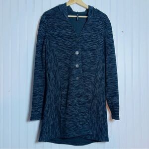 Kuhl Black Gray Knit Cardigan Sweater Tunic Jacket Hooded Button Wool Blend M